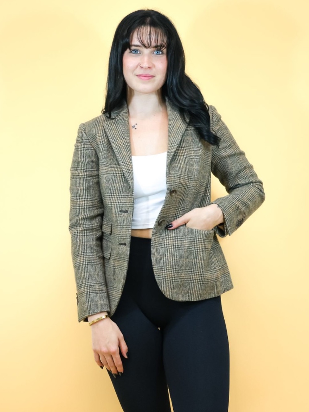 Women’s Vintage  Plaid Tailored Blazer Jacket - Brown